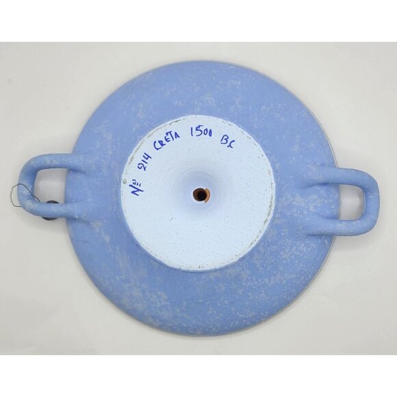 Minoan Art Pottery Hand Painted Ceramic Pedestal Bowl With Handles Museum Copy - Picture 7 of 11